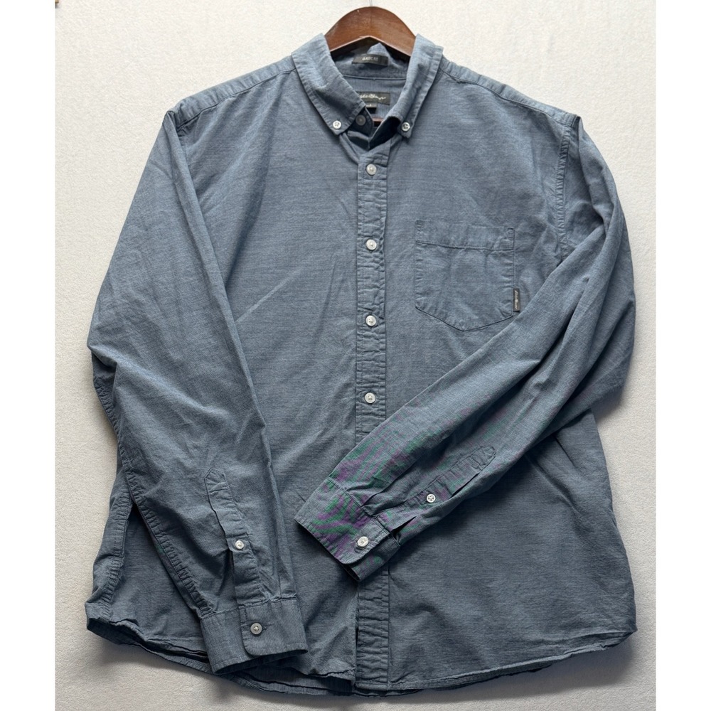 Eddie Bauer Chambray Button Down Shirt Outdoors Preppy Workwear Coastal